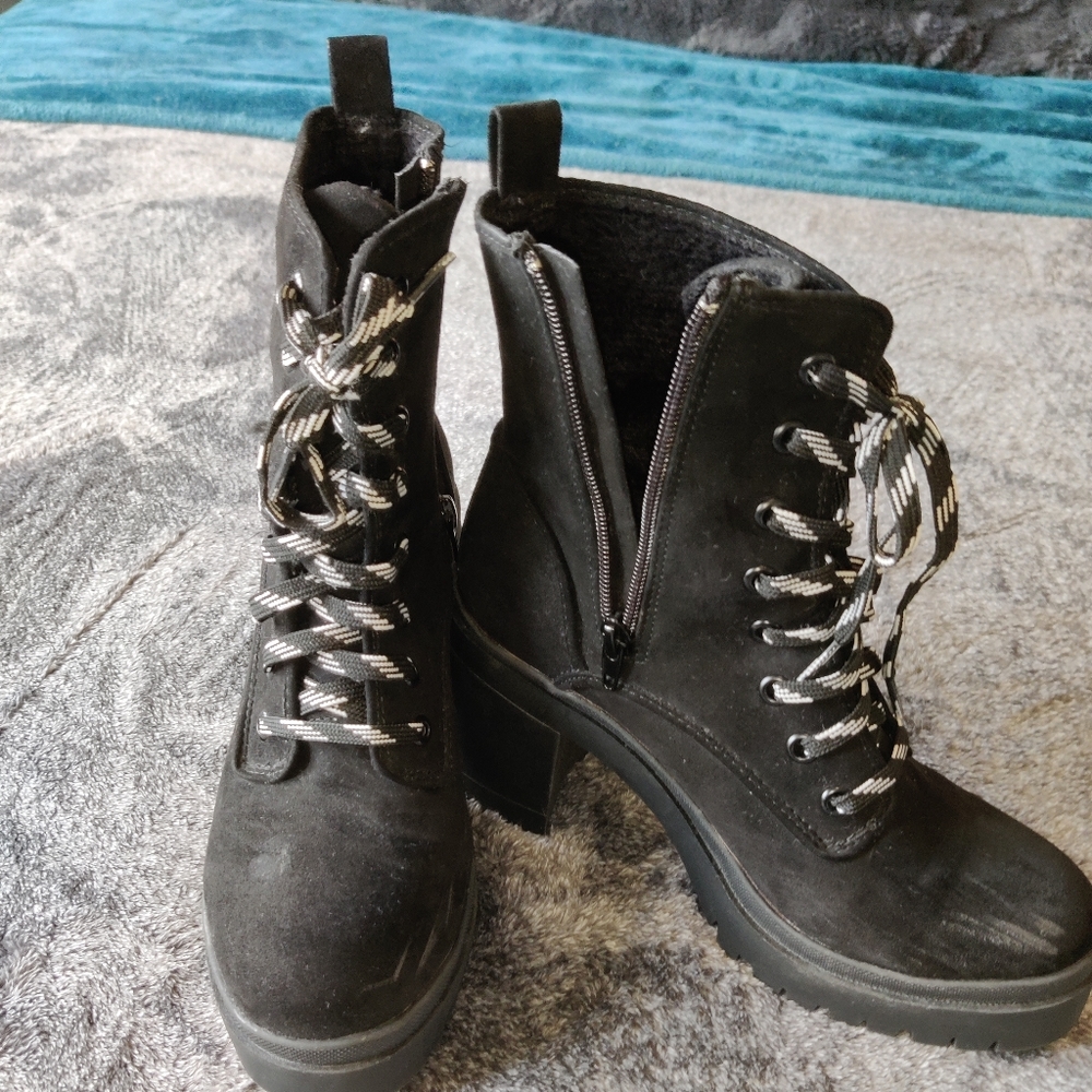 Black combat style boots suede